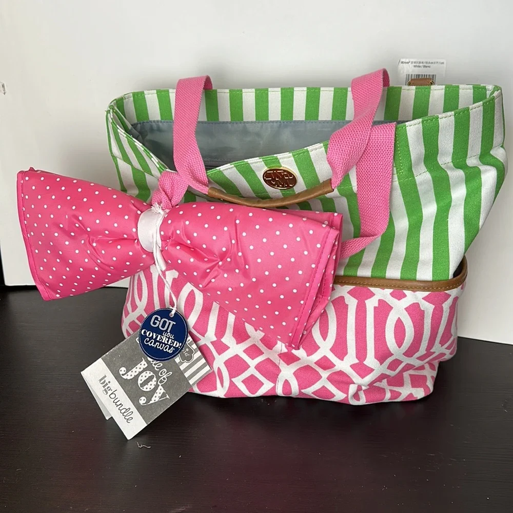NWT Mud Pie Diaper Bag Pink/green